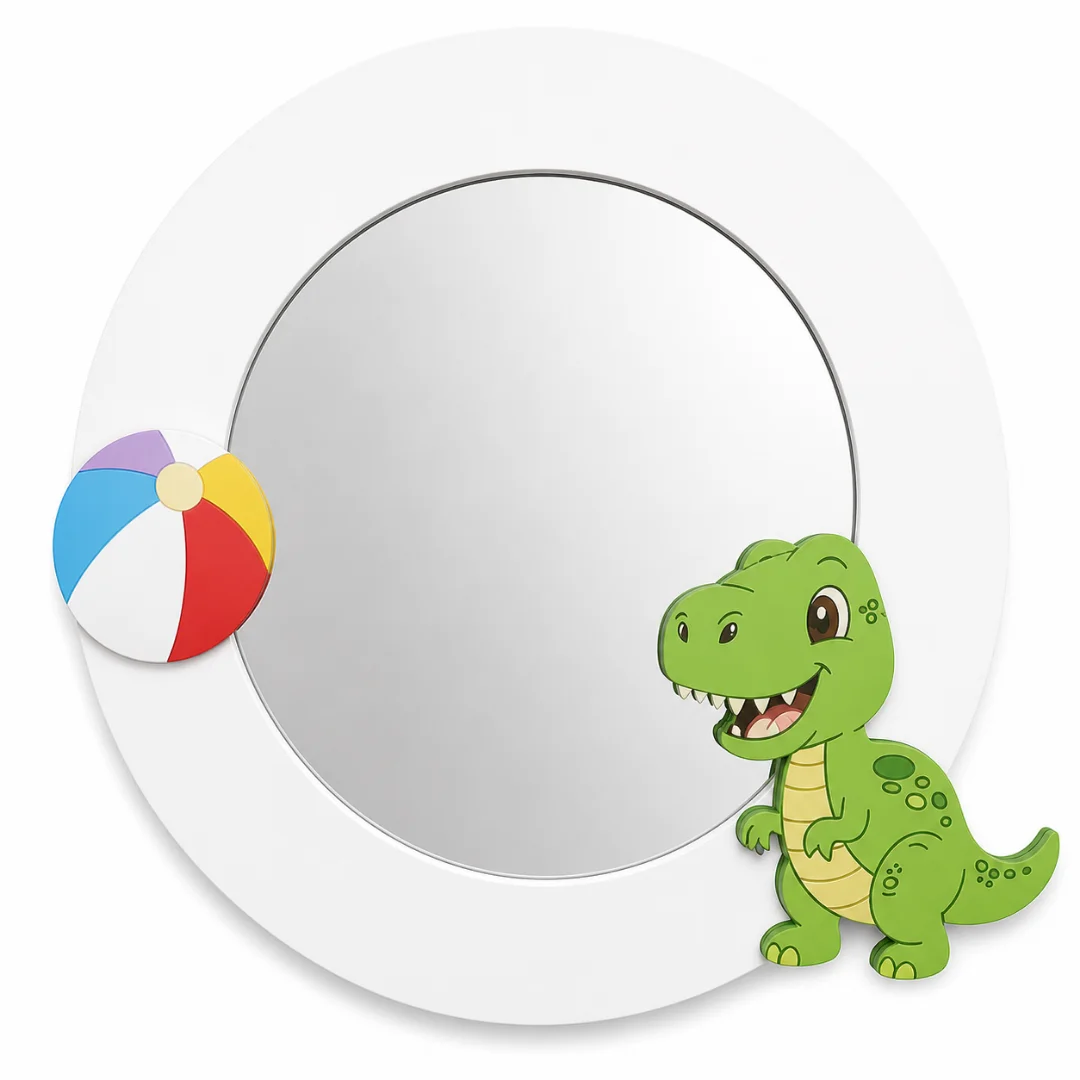 lavabo-aynasi-dinozor-figurlu Plaj topu ve T-rex figürlü kreş banyo tuvalet aynası