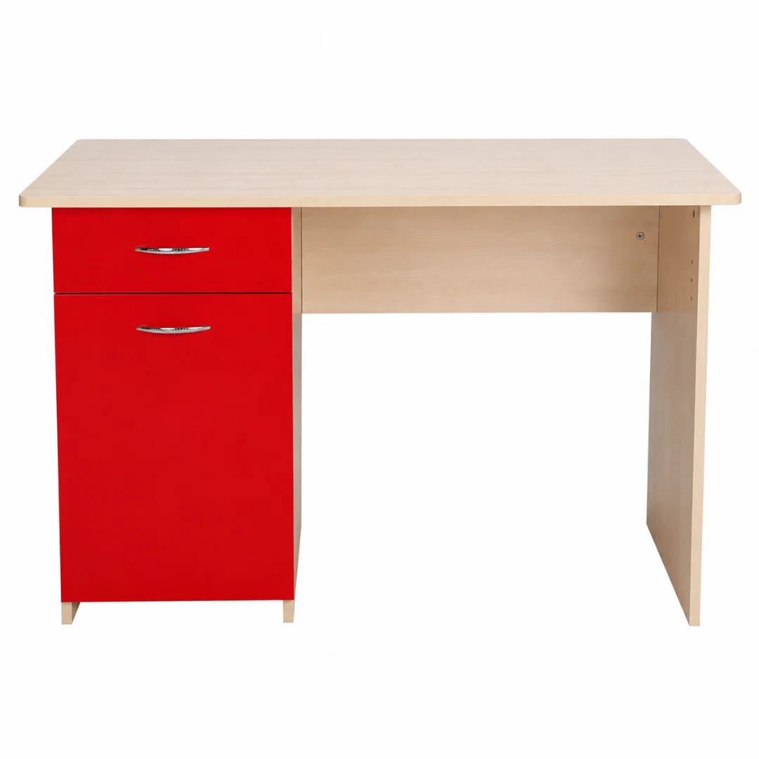 ogretmen-masasi-cekmeceli-kirmizi 120x60 öğretmen çalışma masası; 18 mm MDF lam gövdesi, çekmeceli dolap sistemi ve modern tasarımıyla okul, etüt merkezi ve ofis kullanımları için ideal çözümdür.